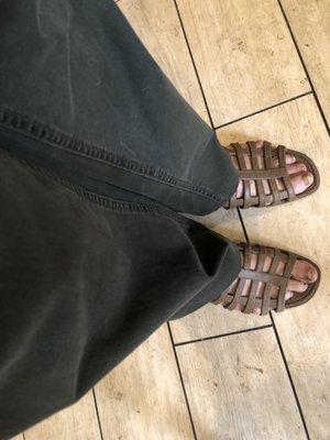 Shortened pants one side longer than the other