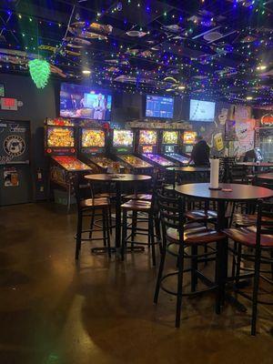 One of the walls of pinball machines.