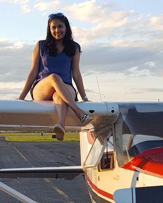 She is happy after flight ....