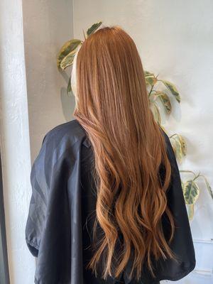 Copper color, money piece, and hand tied extensions