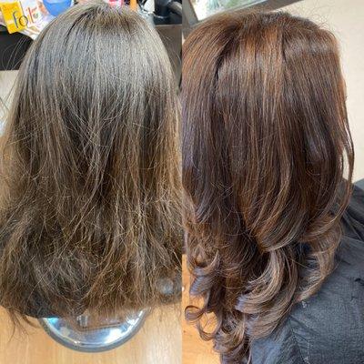 Same thing a Badass Style
Balayage
Retouch
Double process
Cut