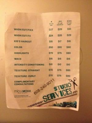 Here is a list of their prices. For additional services, it's best to call and ask for more pricing.