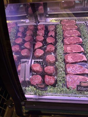 The filets in their meat case. Inside the gift shop is a large meat counter with all cuts of beautiful beef.