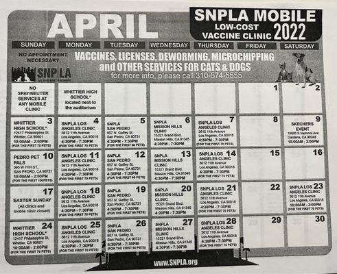Low Cost Vet schedule SNPLA