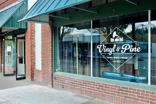 Exterior window with logo.