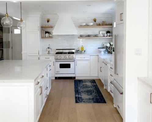 White Oak Floating Shelves and crown molding