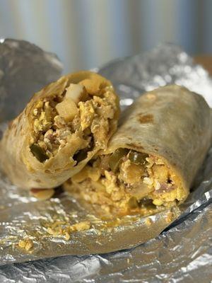 Chorizo breakfast burrito with jalapeños