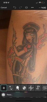 Explaining what I want fixed the eyes are un even . The cross isn't even . And the porportions of her legs were not what I wan