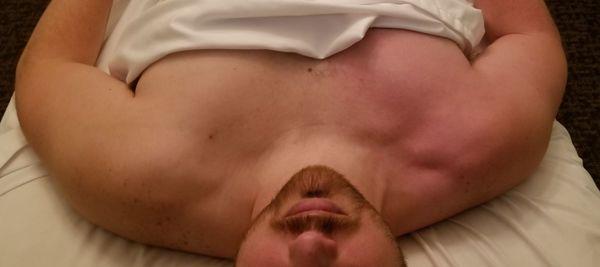 Right shoulder not popping up off the table!! He's more even!