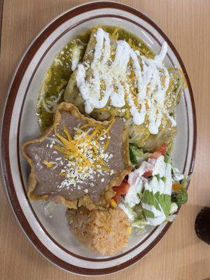 Shrimp enchiladas with rice and beans - very good