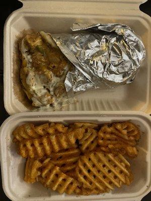 Chicken Philly and waffle fries