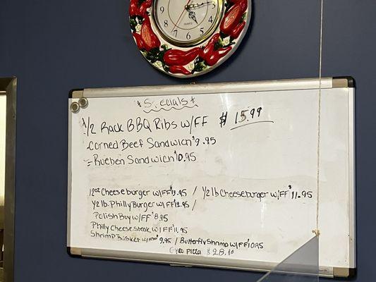 Written menu board as of December 2023.