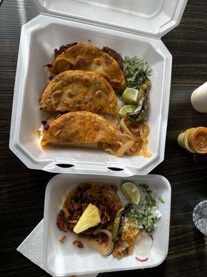 Birria tacos and mini taco