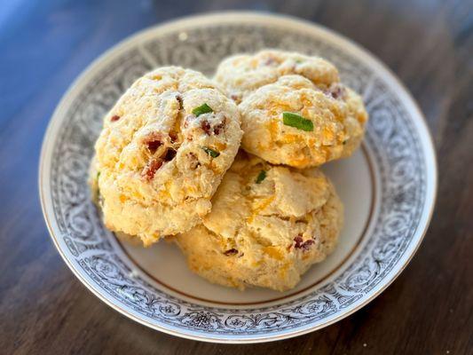 Cheddar Bacon Biscuits. Great as a breakfast on the go, a side, or as a bun!