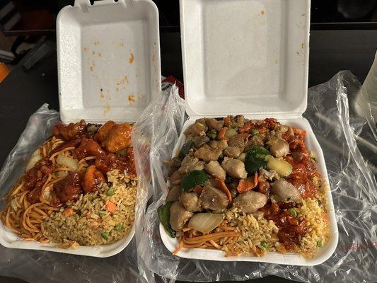Fried rice, chow mein, mushroom chicken & orange chicken