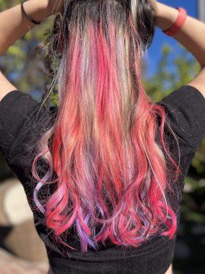 Peekaboo hair with pink and Lavender