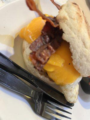 Breakfast sandwich on a muffin (it's how they come)