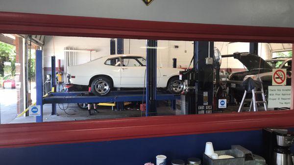 71 Maverick getting an alignment