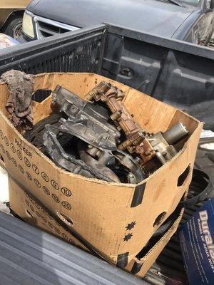 Just in the back of their shop . Pieces of my engine in the trunk .