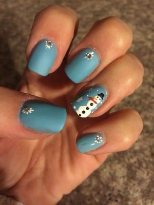 Matte blue with Snowman and rhinestones for the holidays