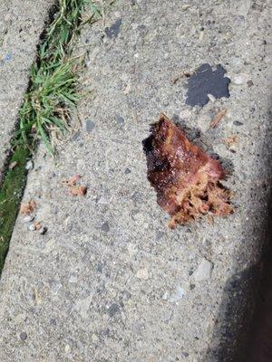 Ordered the rib tip dinner, waited 30 min o paid 19.99 tips were dry, spit on ground ( as pictured)