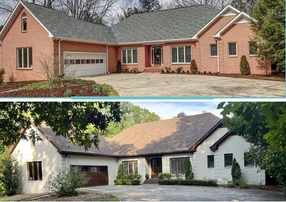Front elevation of the house before and after
