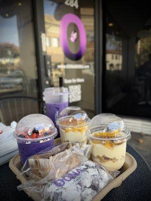 Ube latte, ube parfait, ube krinkle, mango float, and banana bread