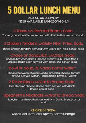 $5 Lunch menu