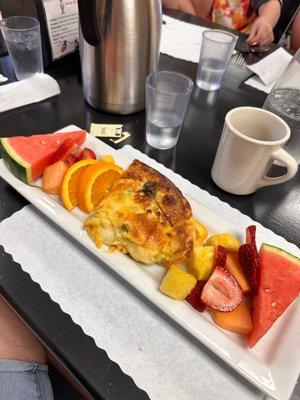 Ham and cheese quiche with seasonal fruit