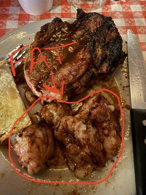Ribeye. Over 1/3 was fat. No concern or accommodation from management.