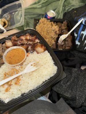 Make your own plate Plate 1 pork belly, steak, and steamed Plate 2 steak, NY steak, and fried rice