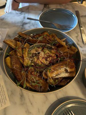 Hummus plate with plantain chips