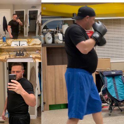 Picture to the right is at the beginning of working with Christine. The pics to the left is 6 months later.