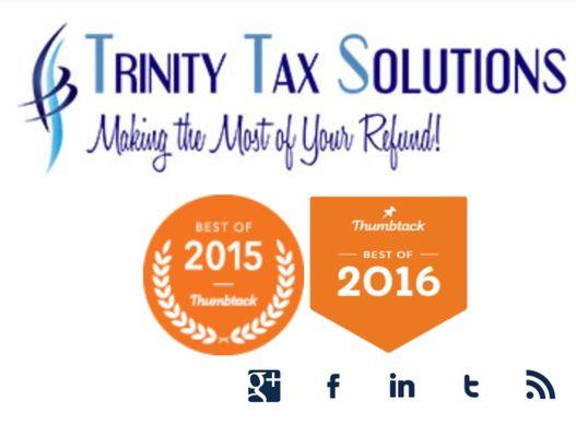 Trinity Tax Solutions won best business in Thumbtack both years 2015 and 2016!