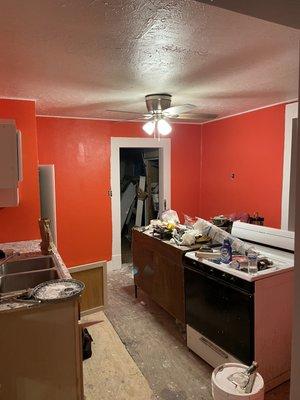 Walls were painted after the drywall repairs and texture was finished walls only.