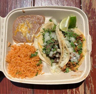 Two taco plate: Al pastor and carne asada