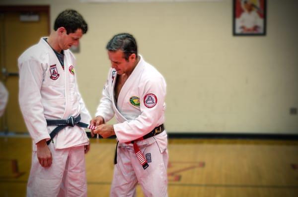 Professor Strack receiving his 3rd degree on his black belt in May of 2015 from Master Pedro Sauer