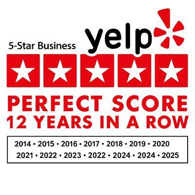 Over a decade of 5 stars is incredibly hard to achieve. Highest rated in quality, service and results.
