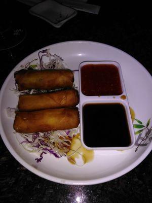Vegetable egg rolls. Crispy but mushy on the inside