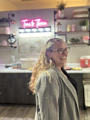 Kristina Mingus, owner of Time to Thrive, smiling away on our grand opening.