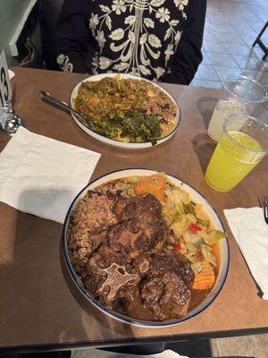 Ox tails, Jerk chicken with sides.