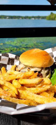 Mushroom Burger with incredibly salty Ranch fries