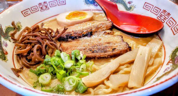 R5 Miso Ramen- pork belly chashu, tonkatsu pork broth noodles, kikurage mushrooms, menma, scallions, egg. Yummy!