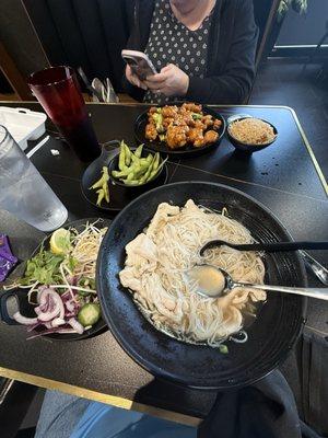 Chicken Pho and Sesame Chicken.