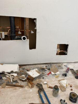 Moved the water lines over to accommodate new vanity