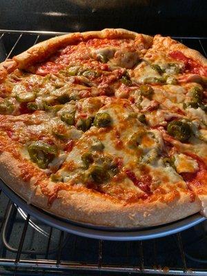 Picked up my pizza and got a mess, not cooked fell apart. Watery. I have to cook the pizza I just paid them to cook.