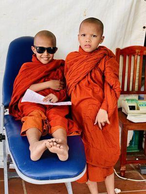 Little monks waiting for their dental treatment from Dr. Atwal in Angkor Thom, Cambodia Nov 2024.