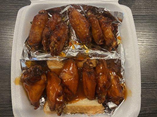 12 Wings: Sweet Chili (top) and Hot Honey (bottom)