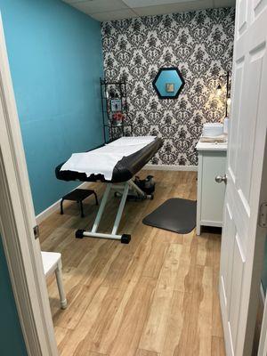 Clean client table with paper changed between customers and wiped down with sanitizing wipes