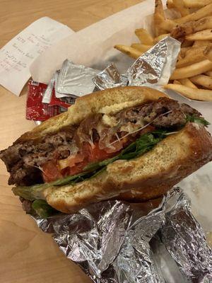 Truffle Burger with tomato and lettuce added